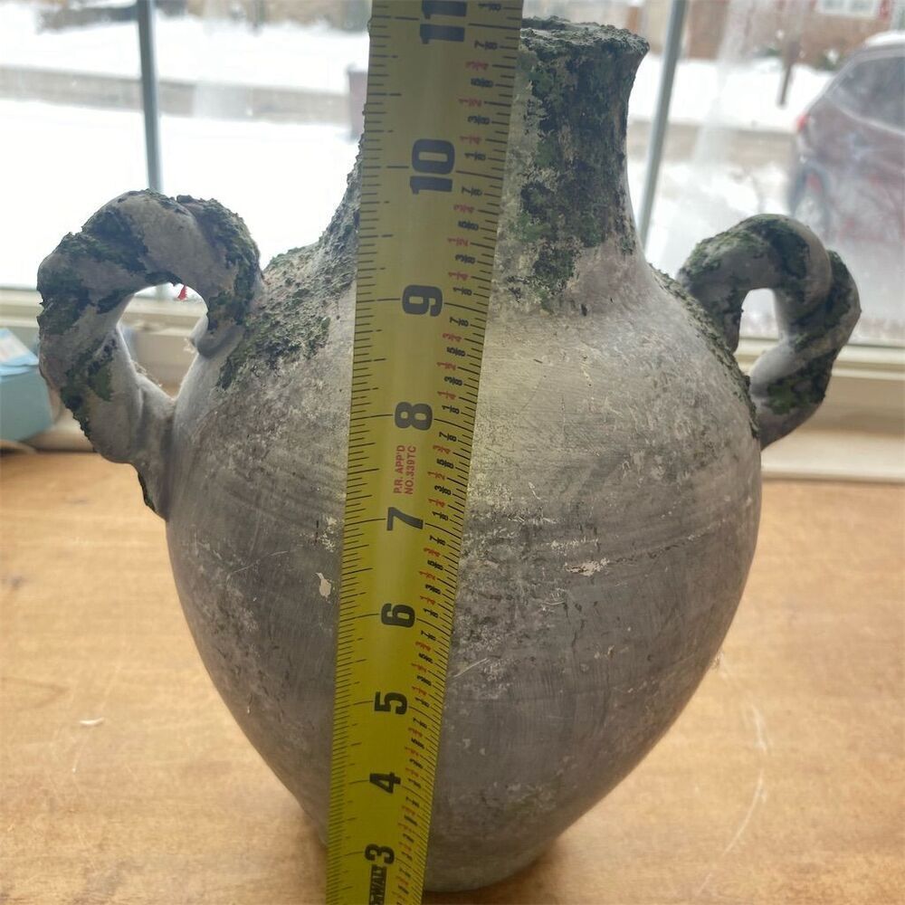 THE COMMONWEALTH Retro Green Double Handle Amphora Vase 10" Rustic Decor